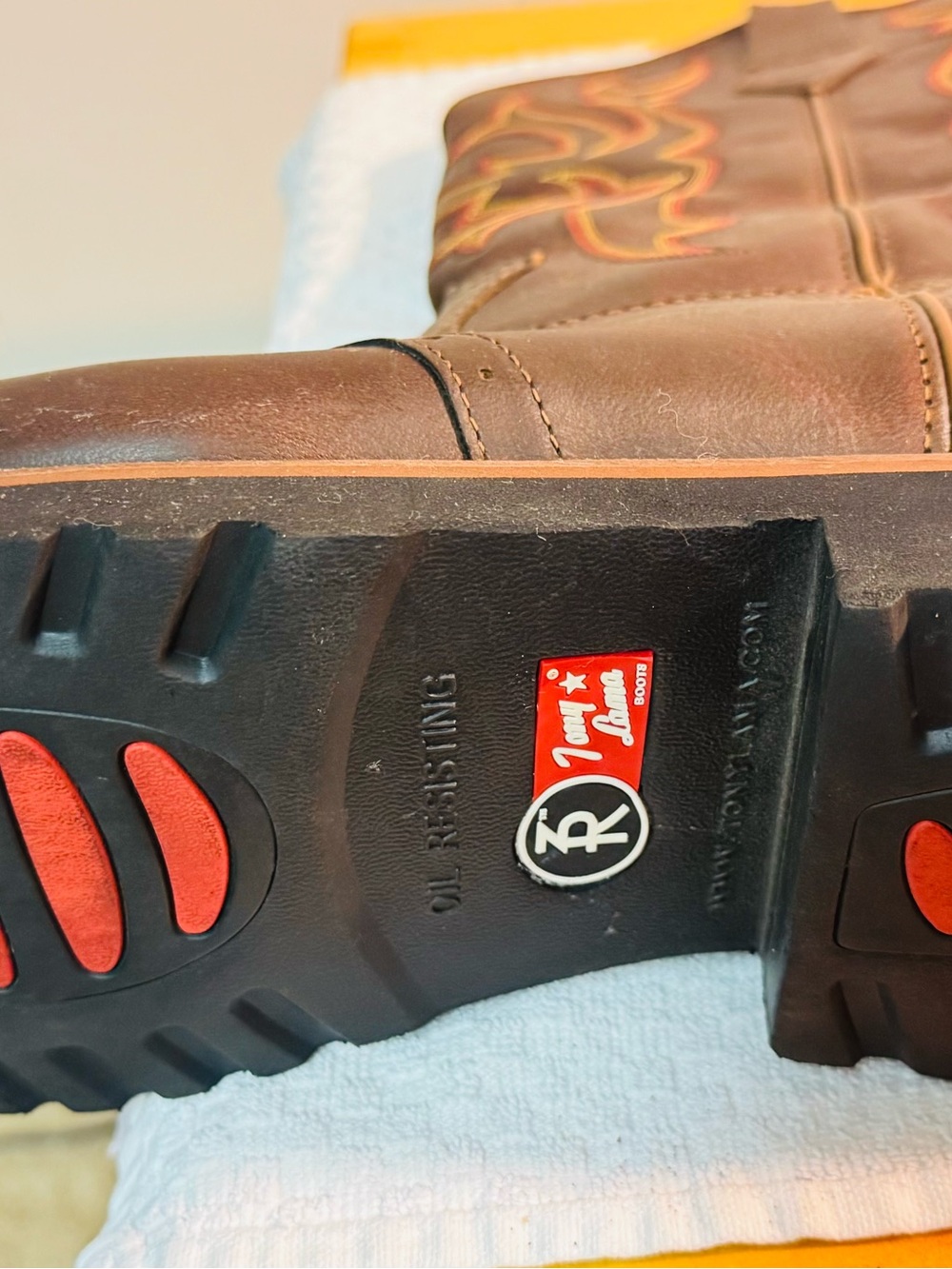 Men's Brown Leather Western Work Boots - Embroidered Shaft - Picture 6 of 11